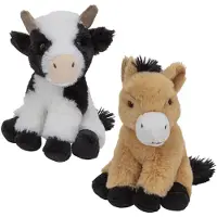 Nature Planet Pluche boerderijdieren knuffels Koe en Paard setje van 19 en 17 cm - Knuffel boederijdieren