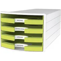 HAN Ladebox Impuls 2.0, 4 schuifladen, A4-formaat, stapelbaar, open, wit/lemon