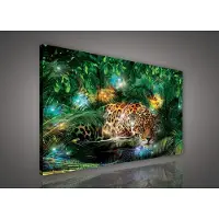 Canvas Schilderij - Jaguar - Groen - Zonsondergang - Cheeta - Dieren - Lucht - Wild - Natuur - Afrika - Schilderij Woonkamer - Schilderijen op - Inclusief Frame - 60x40cm (LxB)