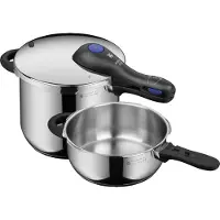 WMF Perfect Plus - Snelkookpannenset - 3.0L + 6.5L - RVS - Stapelbaar - Vlambeveiliging - Inductie