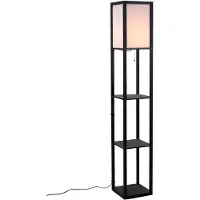 HOMEdotCOM Vloerlamp met legplanken E27 tot 40W hout zwart 26 x 26 x 160 cm