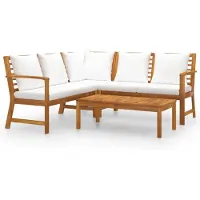 vidaXL 4-delige Loungeset met kussens massief acaciahout crème
