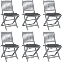 vidaXL Inklapbare stoelen 6 st met kussens massief acaciahout