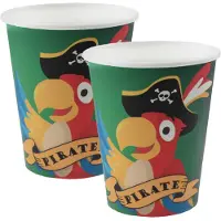 SANTEX piraten thema feest wegwerp bekertjes - 20x stuks - 270 ml - karton - piraat themafeest - Feestbekertjes