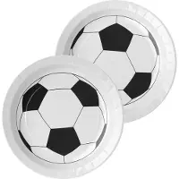SANTEX feest wegwerpbordjes - voetbal - 20x stuks - 23 cm - wit/zwart - Feestbordjes