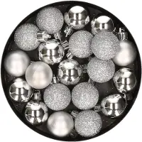 Cosy & Trendy 60x stuks kleine kunststof kerstballen zilver 3 cm mat/glans/glitter - Kerstbal