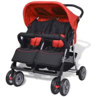vidaXL - Tweelingwagen - staal - rood - en - zwart