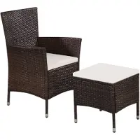 vidaXL Tuinstoel en kruk met kussens poly rattan bruin