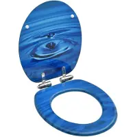 vidaXL Toiletbril met zachte sluiting, MDF, blauw, met waterdruppelmotief