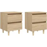vidaXL Nachtkastjes 2 st met houten poten 40x35x50cm sonoma eikenkleur