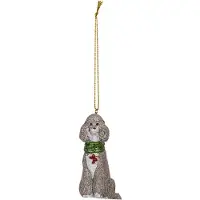 Clayre & Eef Grijze Decoratie hanger hond 5*3*8 cm 6PR3490