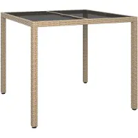 vidaXL Tuintafel 90x90x75 cm gehard glas en poly rattan beige