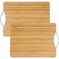 Secret De Gourmet 2x Stuks snijplank met metalen handvat 30 x 20 cm van bamboe hout - Snijplanken