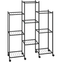 vidaXL Bloemenstandaard met wielen 83x25x103,5 cm ijzer zwart