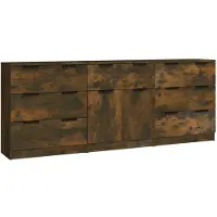 vidaXL 3-delige Dressoirs bewerkt hout gerookt eiken