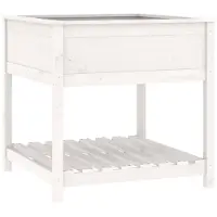 vidaXL Plantenbak met schap 82,5x82,5x81 cm massief grenenhout wit