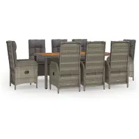 vidaXL 9-delige Tuinset met kussens poly rattan grijs