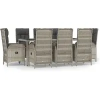 vidaXL 9-delige Tuinset met kussens poly rattan grijs