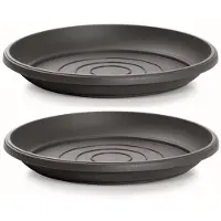 Prosperplast Opvangschaal/onderschaal bloempot/plantenpot - 2x - antraciet - rond - Dia 41 cm - Plantenpotten