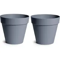 Mega Collections Plantenpot/bloempot - 2x - kunststof - grijs - D29 x H28 cm - Plantenpotten