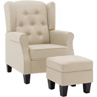 vidaXL Fauteuil met voetenbankje stof crèmekleurig