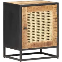 vidaXL Nachtkastje 40x30x50 cm ruw mangohout en natuurlijk riet