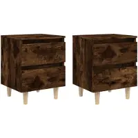 vidaXL Nachtkastjes 2 st met houten poten 40x35x50 cm gerookt eiken