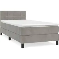 vidaXL Boxspring met matras fluweel lichtgrijs 90x200 cm