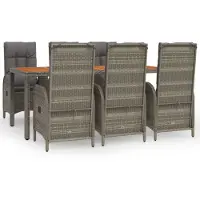 vidaXL 7-delige Tuinset met kussens poly rattan grijs