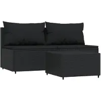 vidaXL 3-delige Loungeset met kussens poly rattan zwart