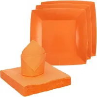 SANTEX 10x taart/gebak bordjes/25x servetten - oranje - Feestbordjes