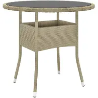 vidaXL Tuintafel Ø80x75 cm gehard glas en poly rattan beige