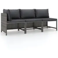 vidaXL 3-delige Loungeset met kussens poly rattan grijs
