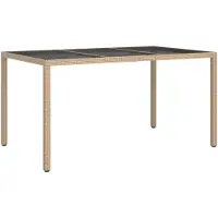 vidaXL Tuintafel 150x90x75 cm gehard glas en poly rattan beige