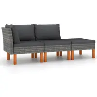vidaXL 3-delige Loungeset poly rattan en massief eucalyptushout