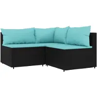 vidaXL 3-delige Loungeset met kussens poly rattan zwart