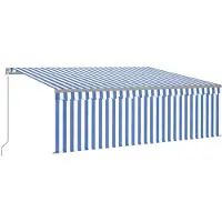 vidaXL Luifel handmatig uittrekbaar rolgordijn LED 4,5x3 m blauw wit