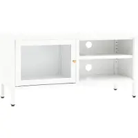 Yiwydaa TV-kast, wit, 90x30x44 cm, staal en glas