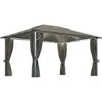 vidaXL Prieel met gordijn en LED-lichtslinger 4x3 m aluminium taupe