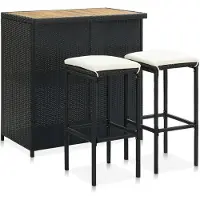 vidaXL 3-delige barset, polyrotan, zwart