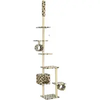 vidaXL Kattenboom met sisal krabpalen, 260 cm, beige, met pootjesprint