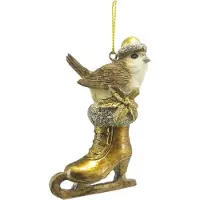 Clayre & Eef Kersthanger Vogel 8 cm Goudkleurig Kunststof Kerstbal Goudkleurig Kerstbal