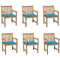 vidaXL Tuinstoelen, 6 stuks, met blauwe kussens, massief teakhout