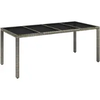 vidaXL Tuintafel met glazen blad 190x90x75 cm poly rattan grijs