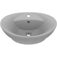 vidaXL Wastafel met overloop ovaal 58,5x39 cm keramiek mat lichtgrijs