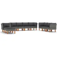 vidaXL 10-delige Loungeset met kussens poly rattan grijs