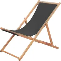 vidaXL Strandstoel inklapbaar stof en houten frame grijs