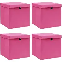 vidaXL Opbergboxen met deksel 4 st 32x32x32 cm stof roze