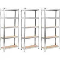 vidaXL Opbergrek 5-laags 3 st staal en bewerkt hout zilverkleurig