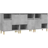 vidaXL Dressoirs 3 st 60x35x70 cm bewerkt hout betongrijs
